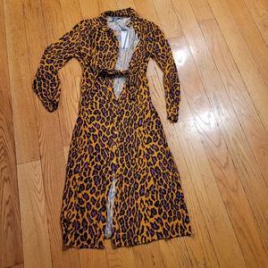 Piazza Del Tempio Orange Purple Leopard Print Shirt Dress Size M NWT Viscose